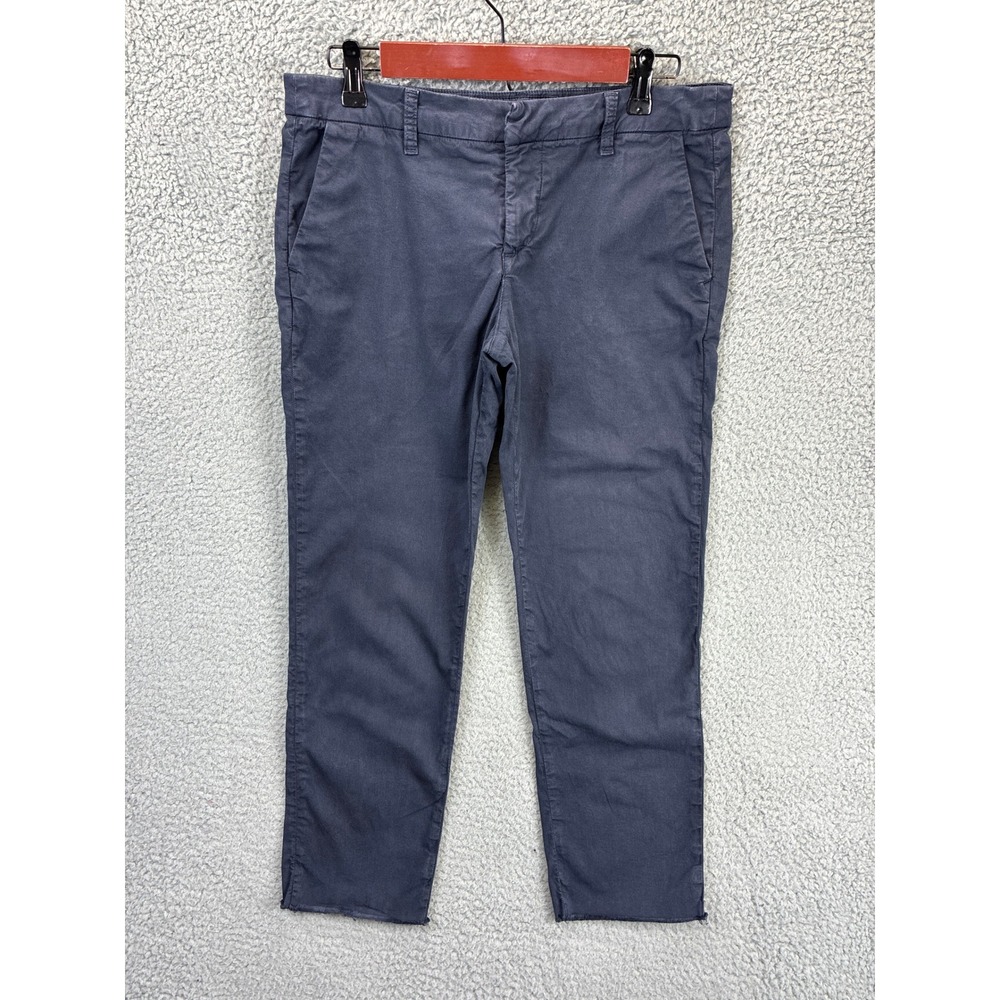 Frank & Eileen Wicklow Chino Pants Womens 6 Blue Cropped Raw Hem Quiet Luxury